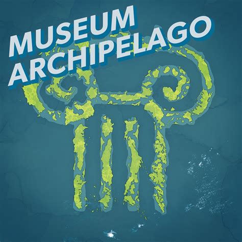 Logo for Museum Archipelago. On a blue background is a green outline of the top of a Greek column. The text "Museum Archipelago" is overlayed on top of the column.