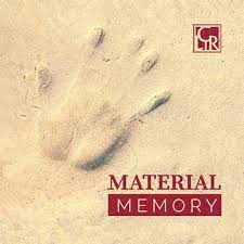 Material Memory logo, showing a hand print in sandy brown rock.